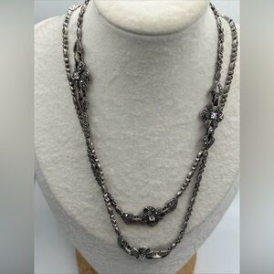 Judith Jack Vintage Marcasites 36 In Necklace  Bow Stations Signed 33grams